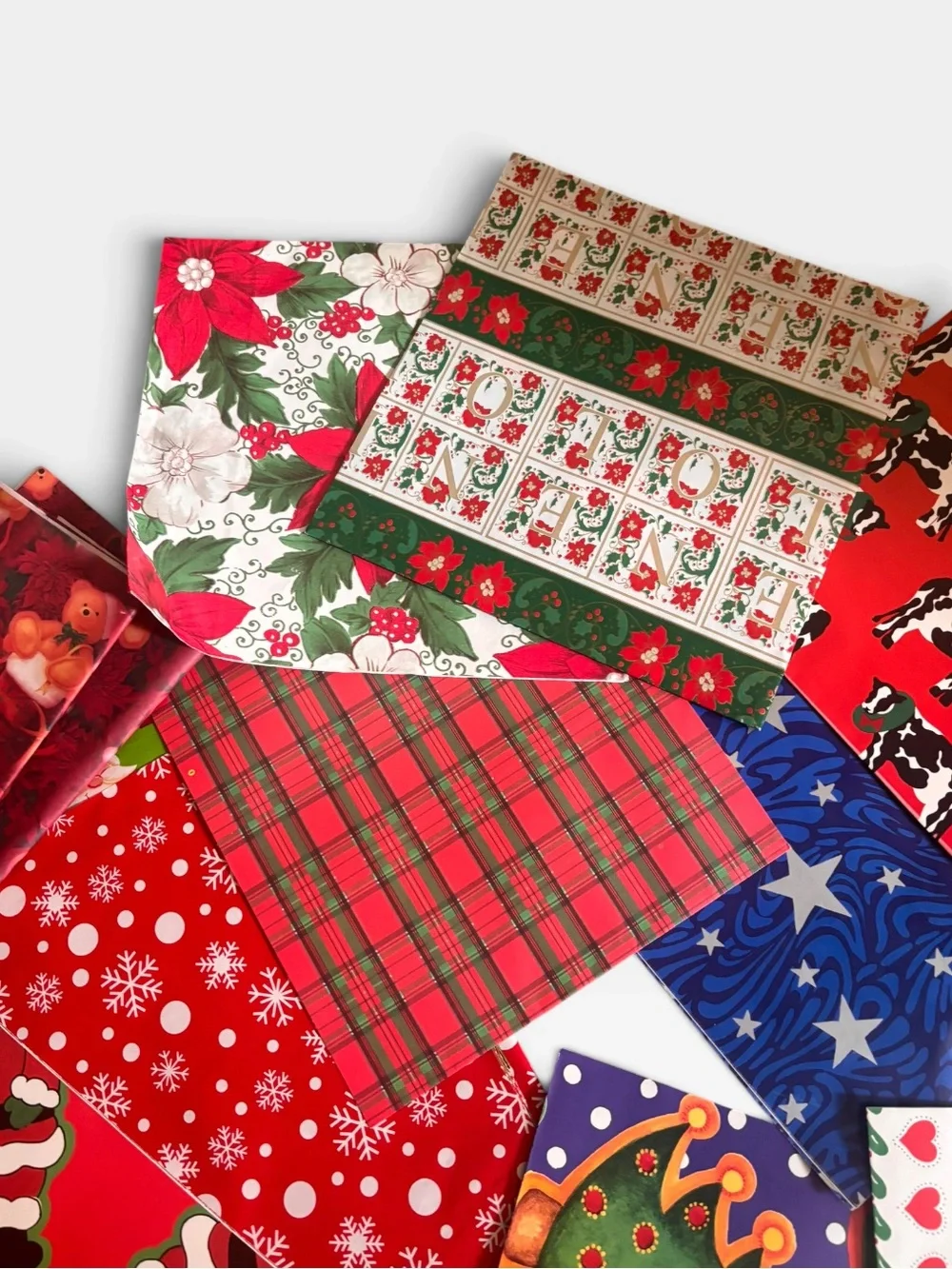 Large lot of Vintage 90s Christmas Wrapping Paper|Cows,Moons,Stars,Plaid